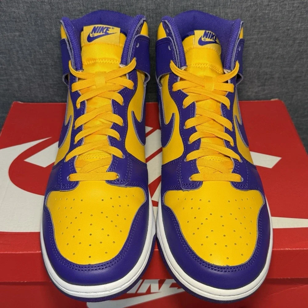 Nike Dunk High Lakers Men's Size 10 Purple Gold Shoes Sneakers LSU DD1399-500